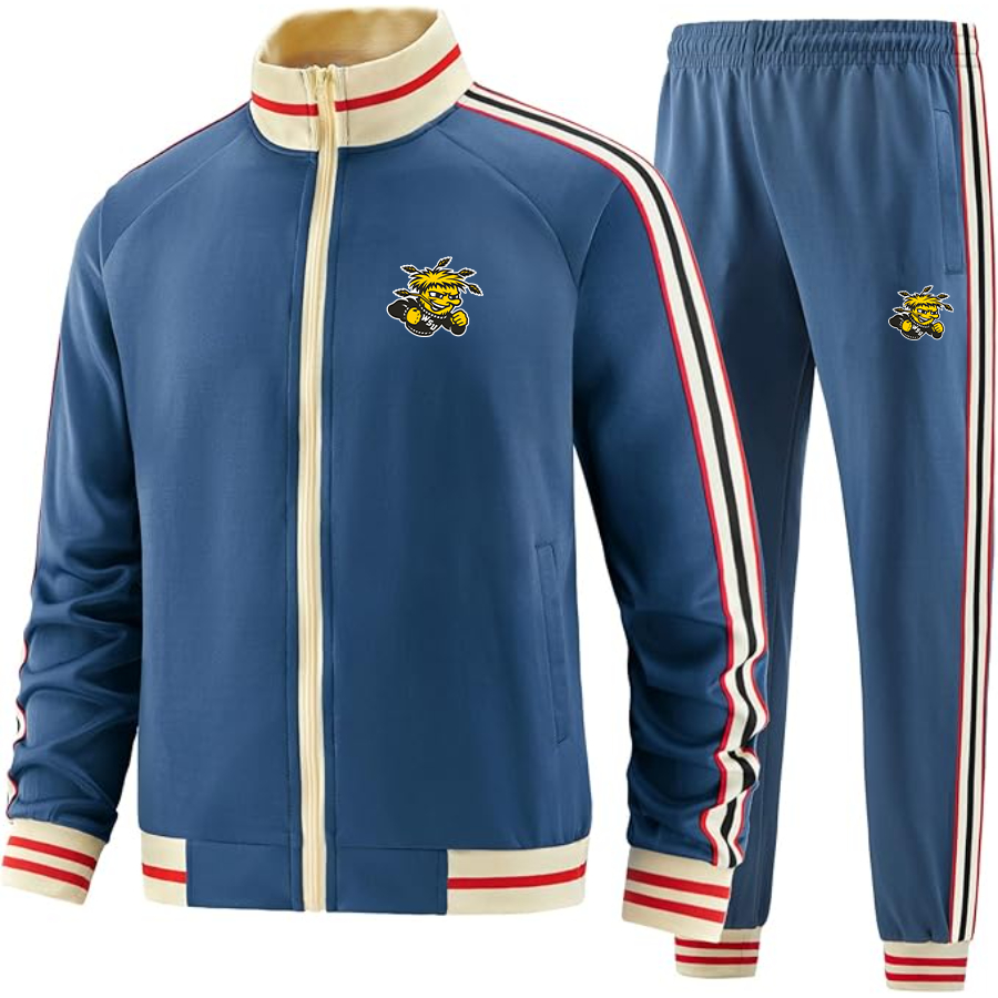 Men's Wichita State Shockers Tracksuit with Bold Striped Accents and Zippered Front Athletic Wear