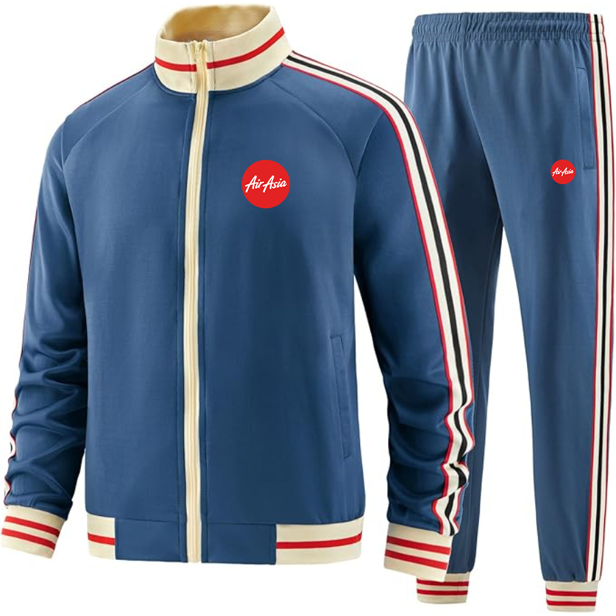Men's Air Asia Logo  Tracksuit with Bold Striped Accents and Zippered Front Athletic Wear