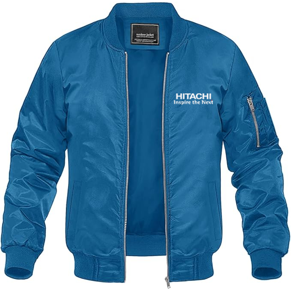 Men's Hitachi Logo Lightweight Bomber Jacket Windbreaker Softshell Varsity Jacket Coat