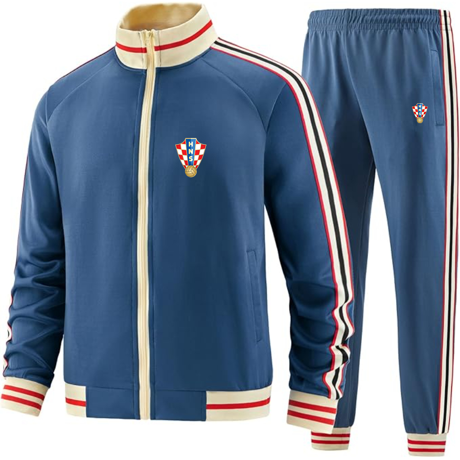 Men's  Croatia National Soccer Team - Premium Two-Piece Designer Tracksuit with Bold Striped Accents and Zippered Front - Elevated Athletic Wear