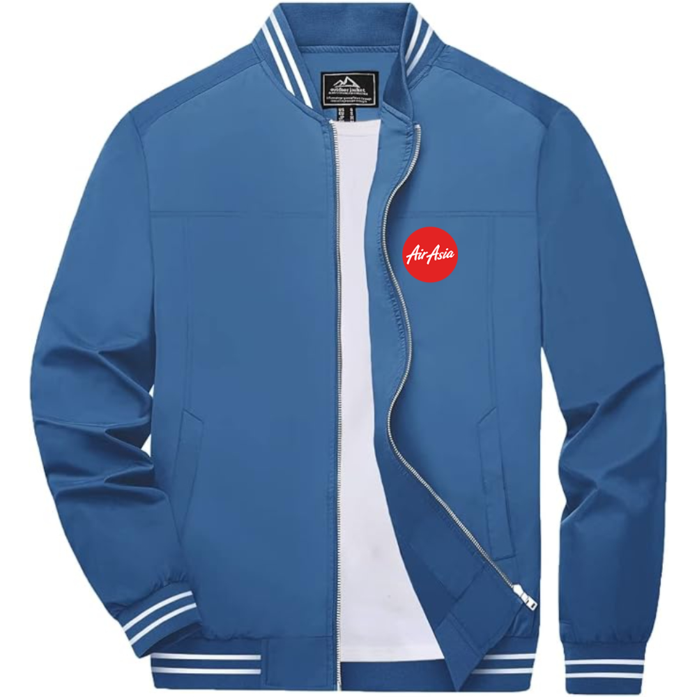 Men's Air Asia Logo Lightweight Zip-Up Ribbed Collar and Cuffs Bomber Jacket