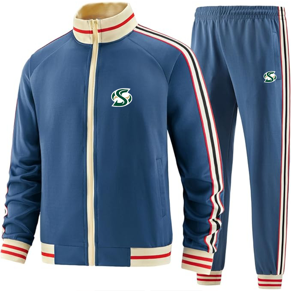 Men's Sacramento State Hornets Logo  Tracksuit with Bold Striped Accents and Zippered Front Athletic Wear