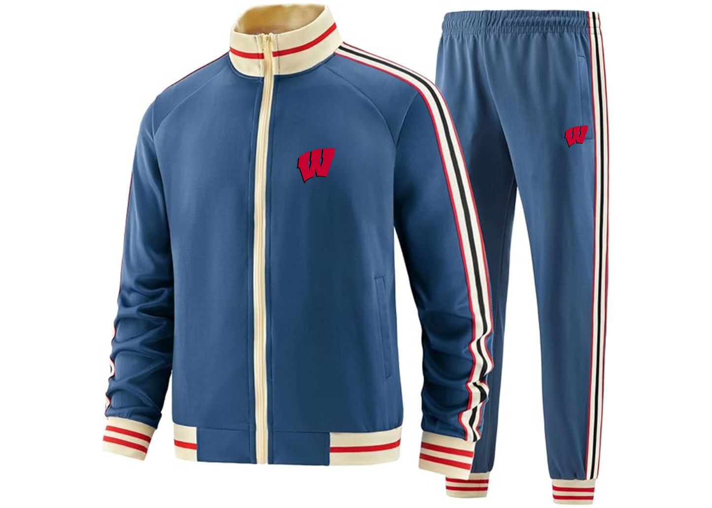 Men's Wisconsin Badgers Tracksuit with Bold Striped Accents and Zippered Front Athletic Wear