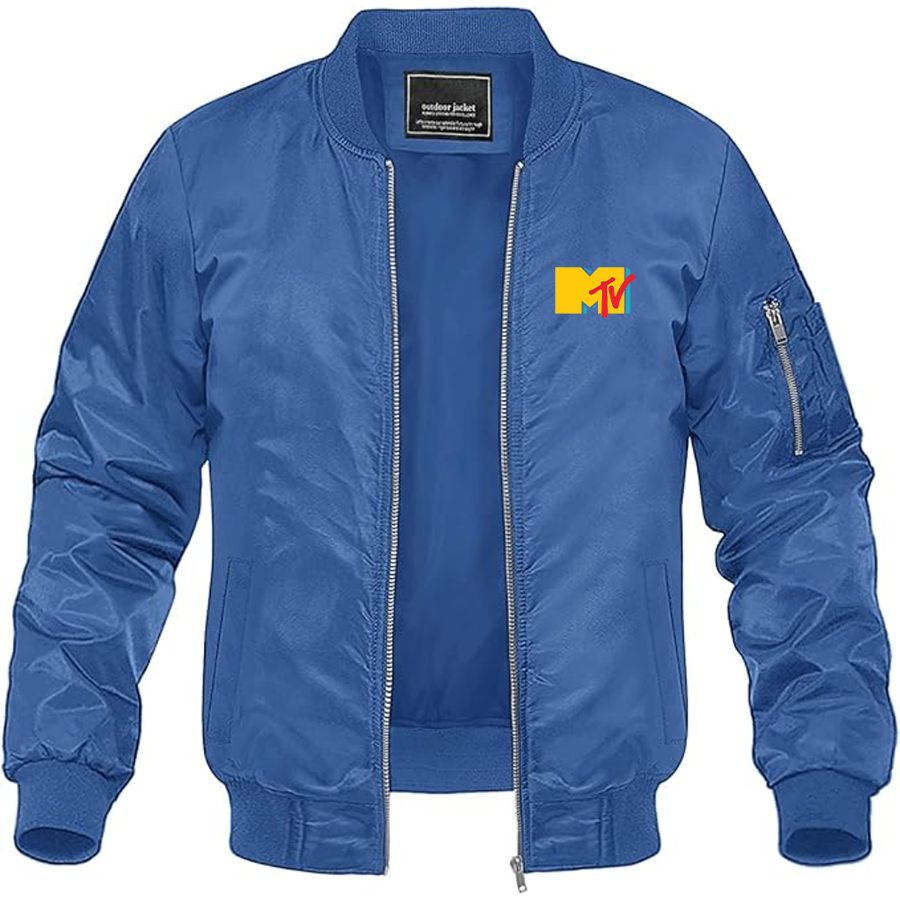 Men's MTV Logo Lightweight Bomber Jacket Windbreaker Softshell Varsity Jacket Coat
