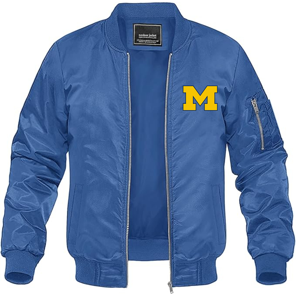 Men's Michigan Wolverines Logo Lightweight Bomber Jacket Windbreaker Softshell Varsity Jacket Coat
