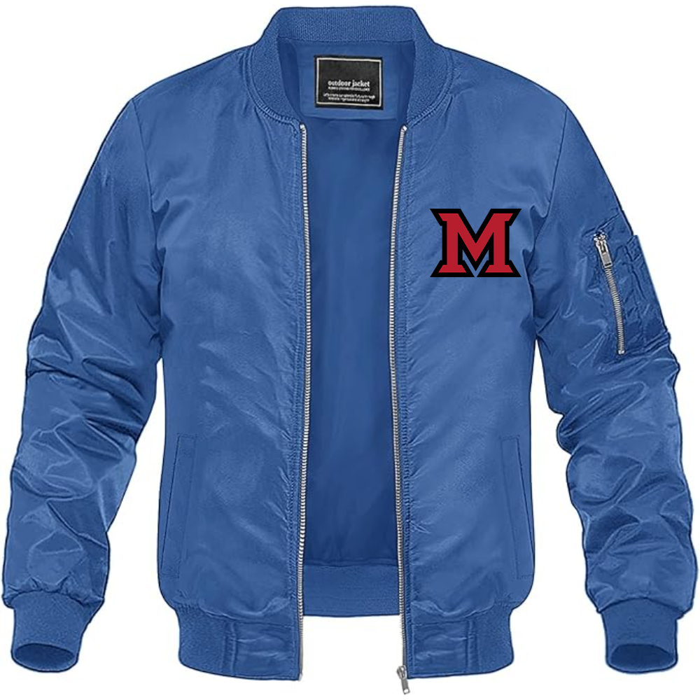 Men's Miami Ohio RedHawks Logo Lightweight Bomber Jacket Windbreaker Softshell Varsity Jacket Coat