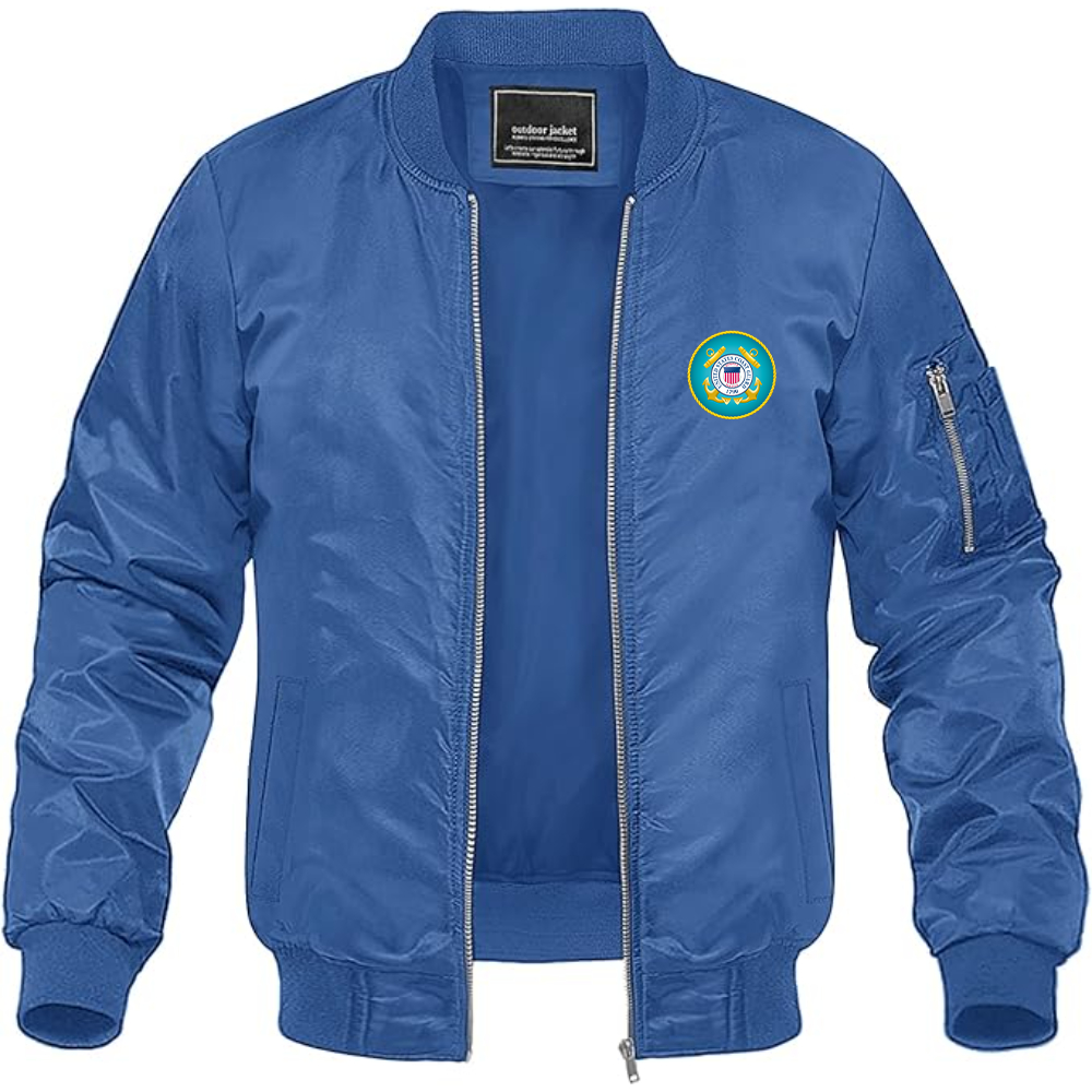 Men's Coast Guard Logo Lightweight Bomber Jacket Windbreaker Softshell Varsity Jacket Coat