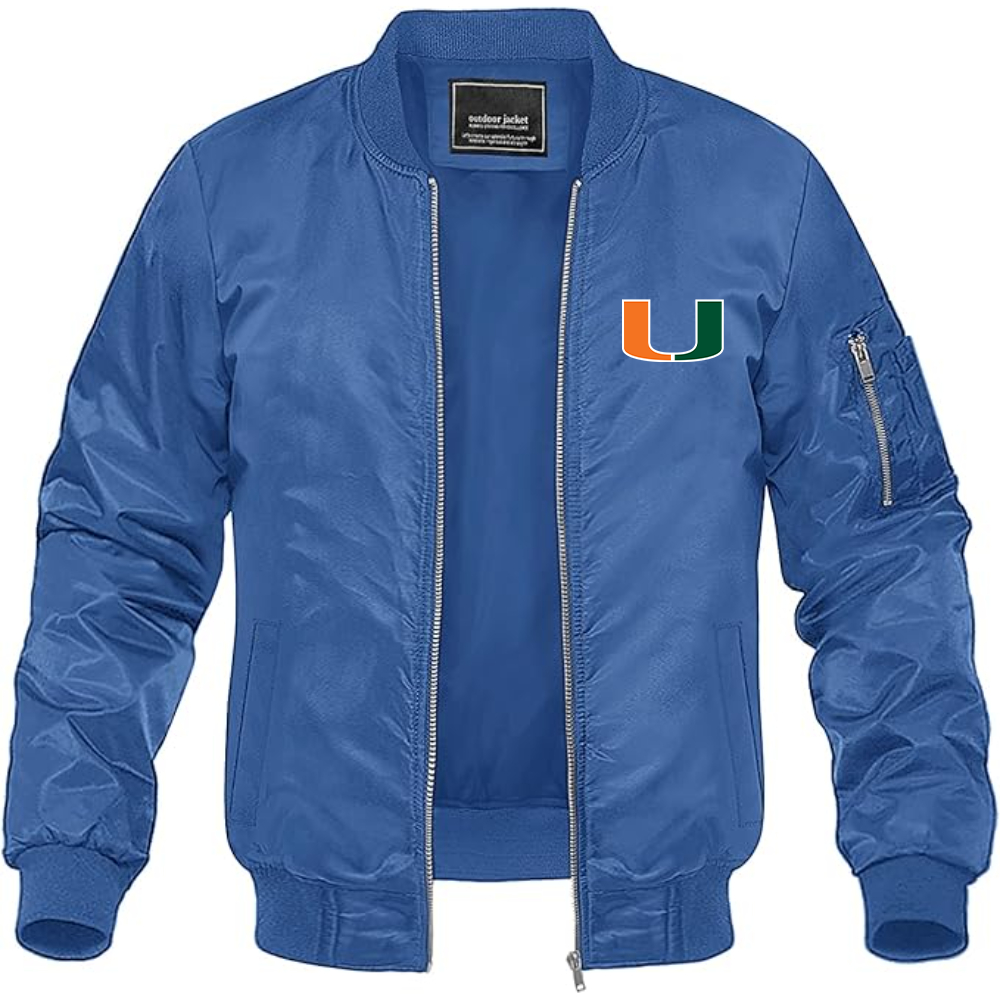 Men's Miami Hurricanes Logo Lightweight Bomber Jacket Windbreaker Softshell Varsity Jacket Coat