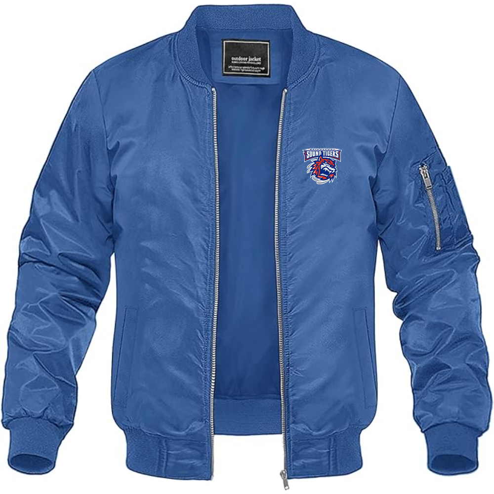 Men's Bridgeport Sound Tigers Logo Lightweight Bomber Jacket Windbreaker Softshell Varsity Jacket Coat