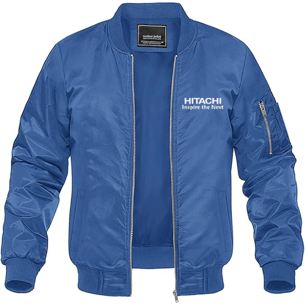 Men's Hitachi Logo Lightweight Bomber Jacket Windbreaker Softshell Varsity Jacket Coat