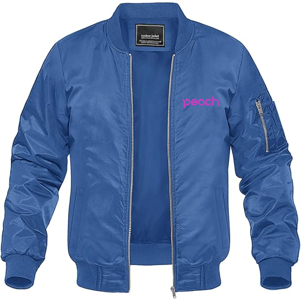 Men's Peach Aviation Logo Lightweight Bomber Jacket Windbreaker Softshell Varsity Jacket Coat