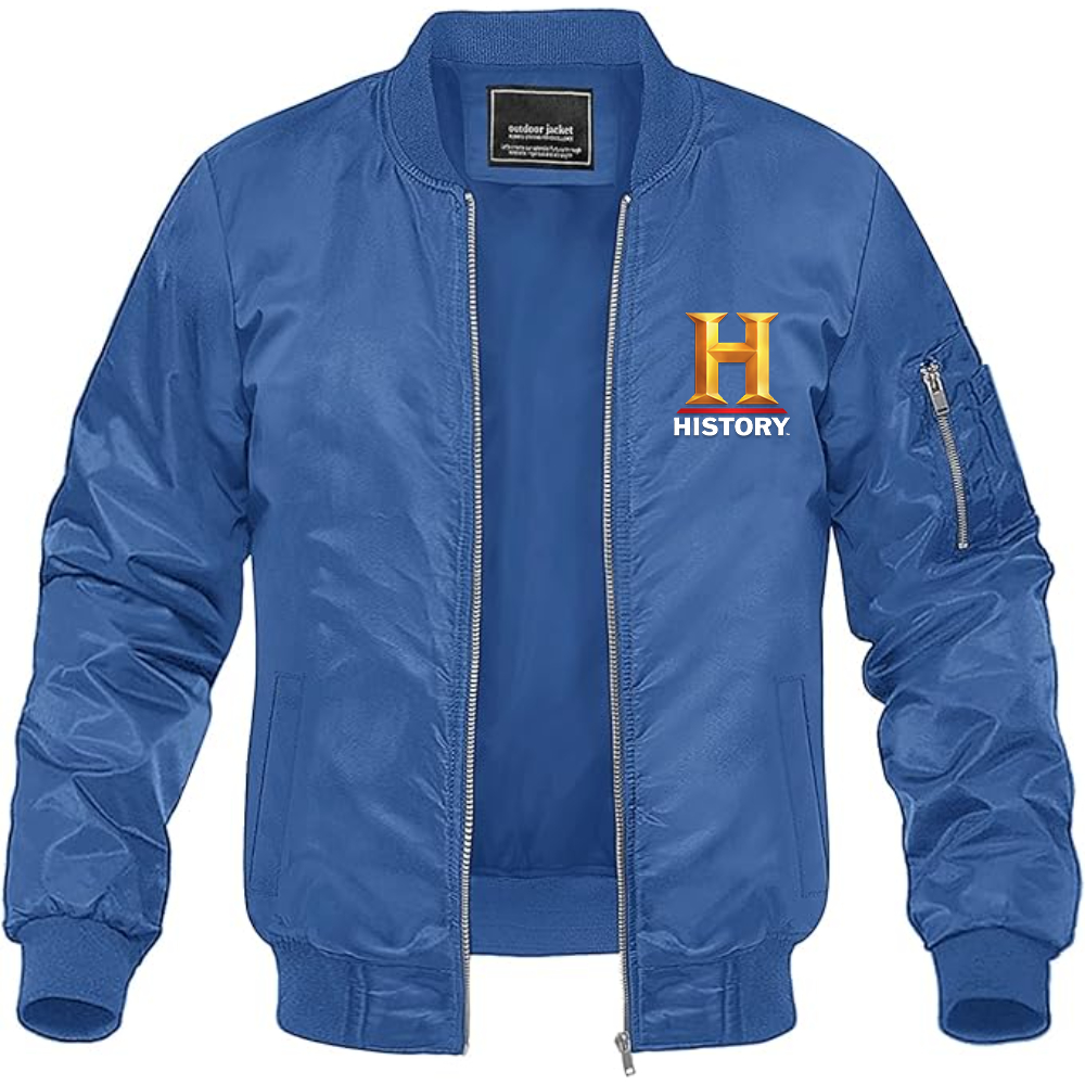 Men's History Channel Lightweight Bomber Jacket Windbreaker Softshell Varsity Jacket Coat