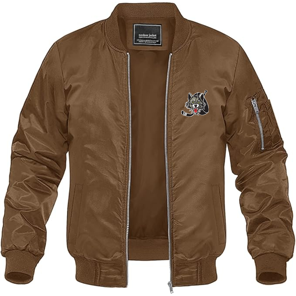 Men's Chicago Wolves Logo Lightweight Bomber Jacket Windbreaker Softshell Varsity Jacket Coat