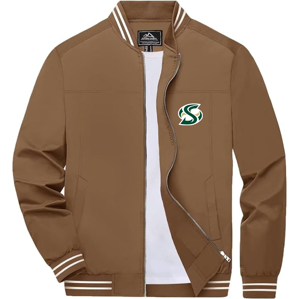 Men's Sacramento State Hornets Logo  Lightweight Zip-Up Ribbed Collar and Cuffs Bomber Jacket