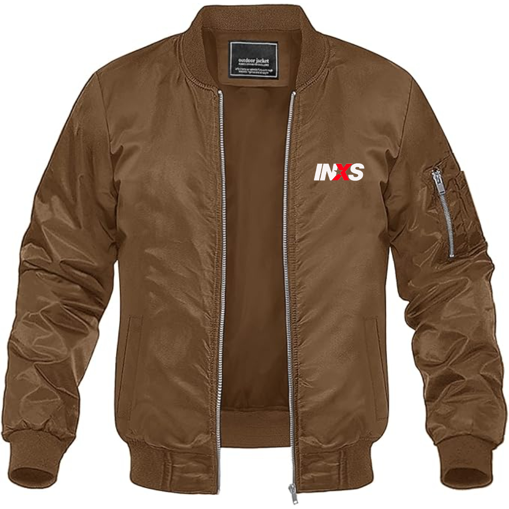 Men's INXS Logo Lightweight Bomber Jacket Windbreaker Softshell Varsity Jacket Coat