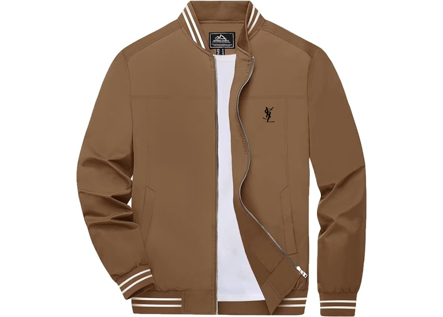 Men's YSL Lightweight Zip-Up Ribbed Collar and Cuffs Bomber Jacket