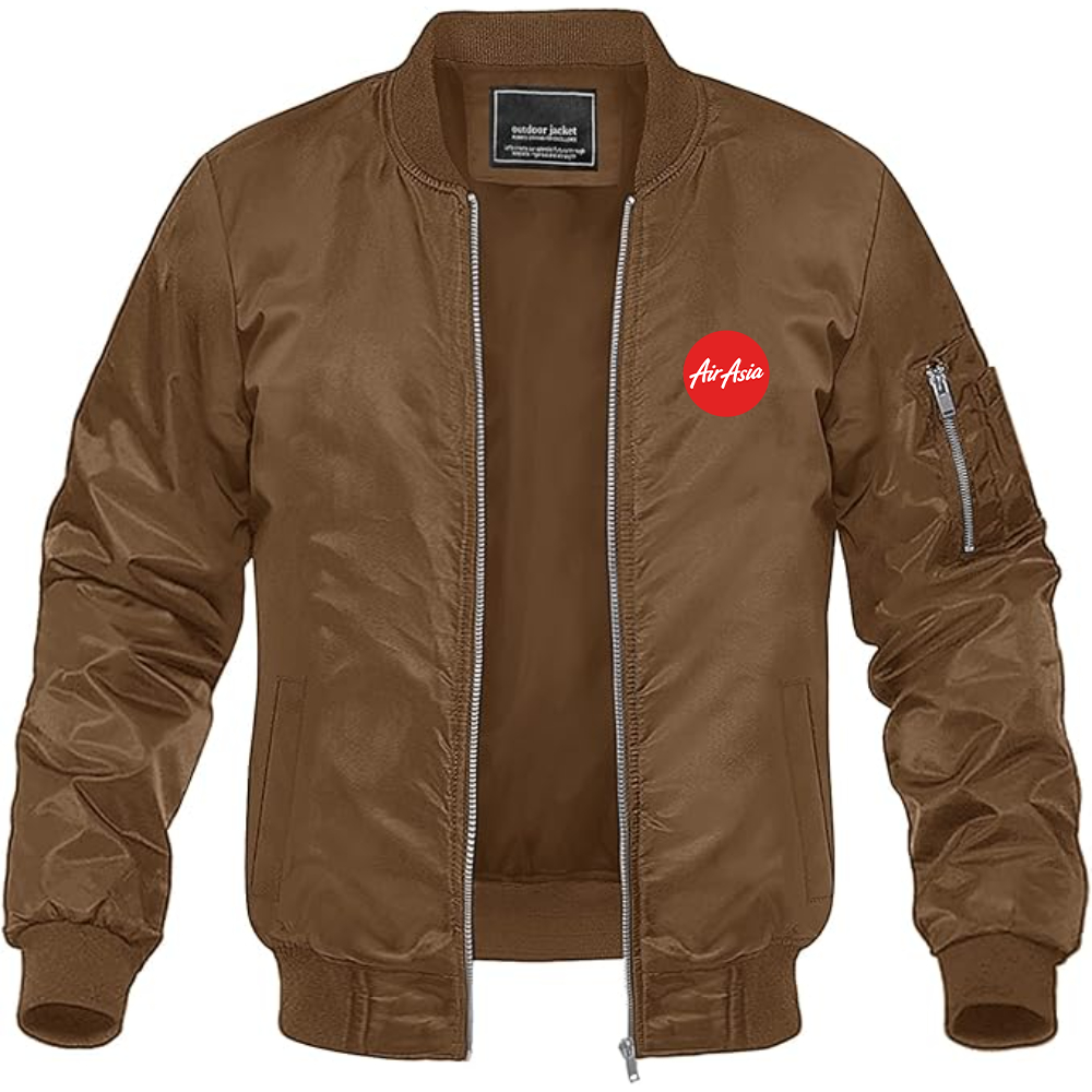 Men's Air Asia Logo Lightweight Bomber Jacket Windbreaker Softshell Varsity Jacket Coat