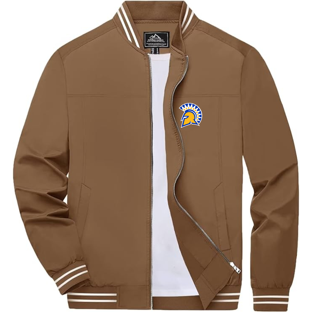Men's San Jose State Spartans Logo Lightweight Zip-Up Ribbed Collar and Cuffs Bomber Jacket