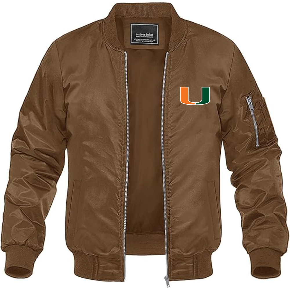 Men's Miami Hurricanes Logo Lightweight Bomber Jacket Windbreaker Softshell Varsity Jacket Coat