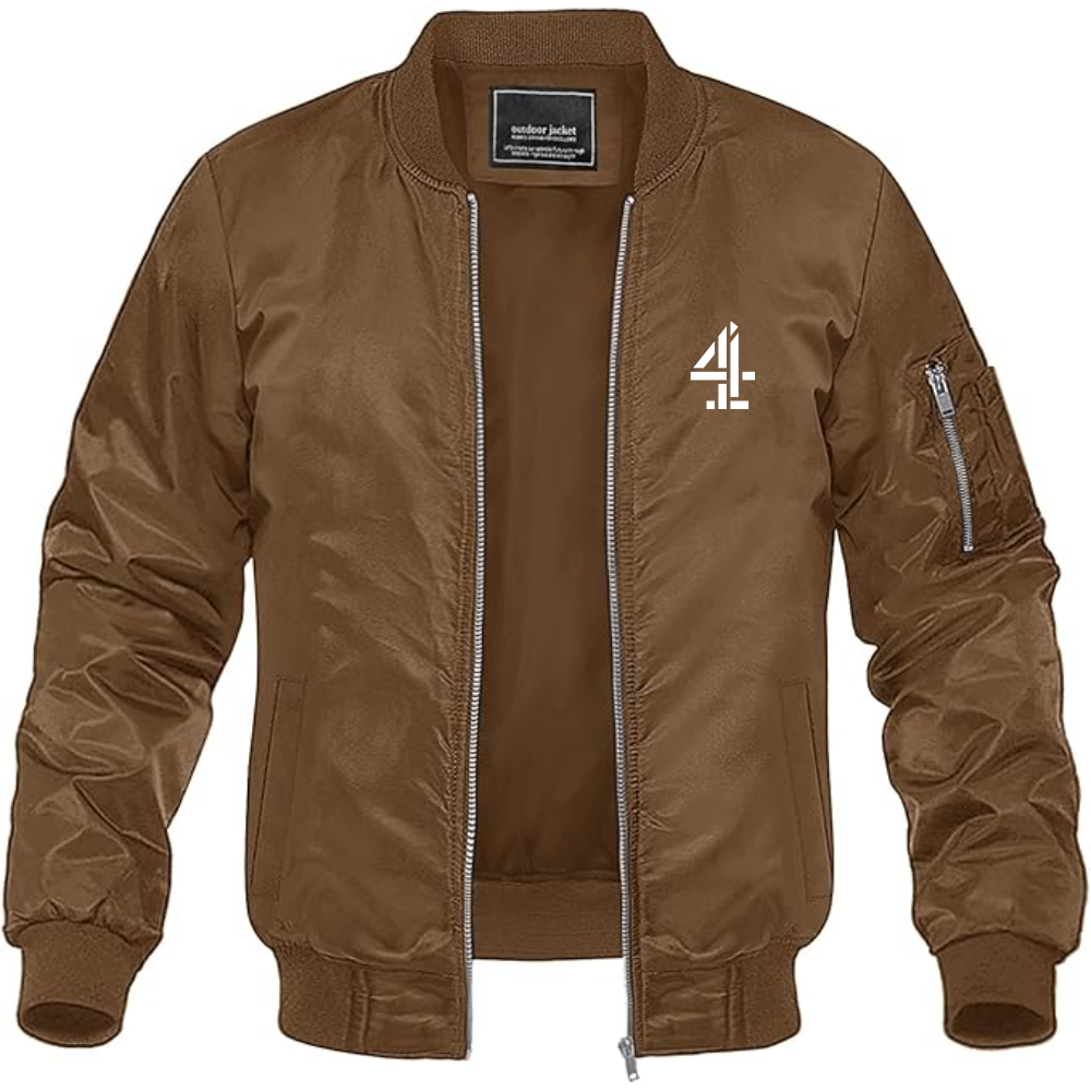 Men's Channel 4 Logo Lightweight Bomber Jacket Windbreaker Softshell Varsity Jacket Coat