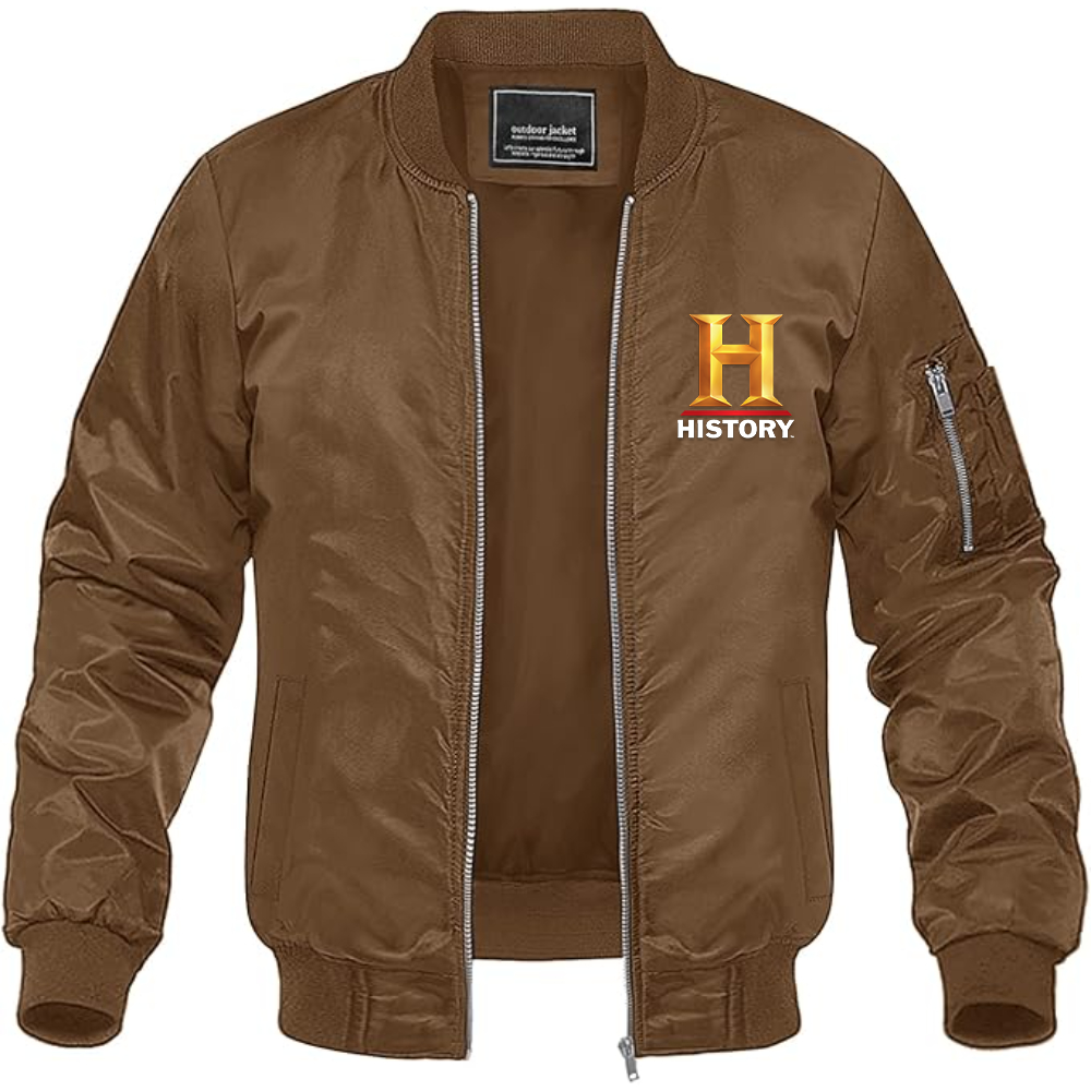 Men's History Channel Lightweight Bomber Jacket Windbreaker Softshell Varsity Jacket Coat
