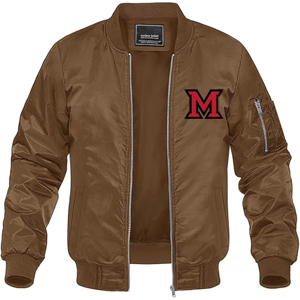 Men's Miami Ohio RedHawks Logo Lightweight Bomber Jacket Windbreaker Softshell Varsity Jacket Coat