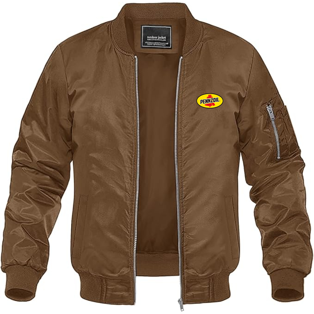 Men's Pennzoil Logo Lightweight Bomber Jacket Windbreaker Softshell Varsity Jacket Coat
