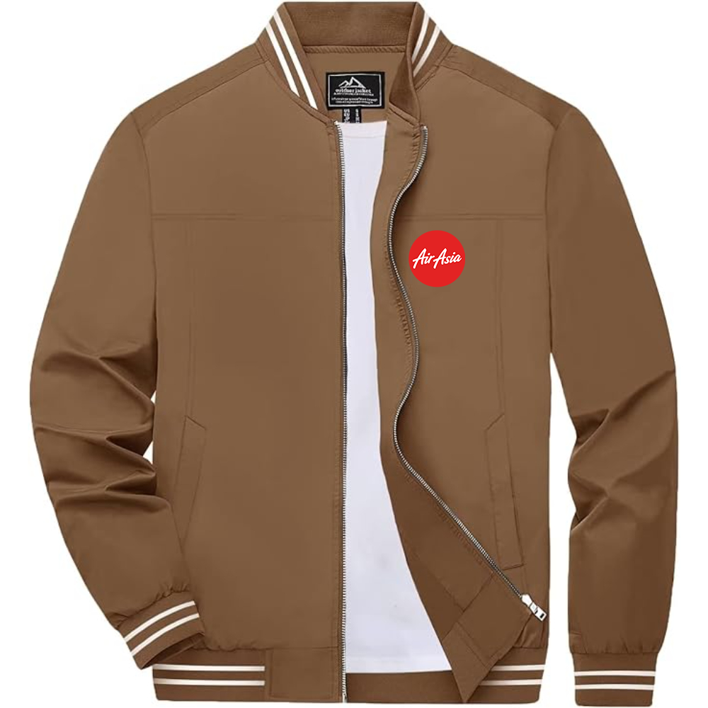 Men's Air Asia Logo Lightweight Zip-Up Ribbed Collar and Cuffs Bomber Jacket