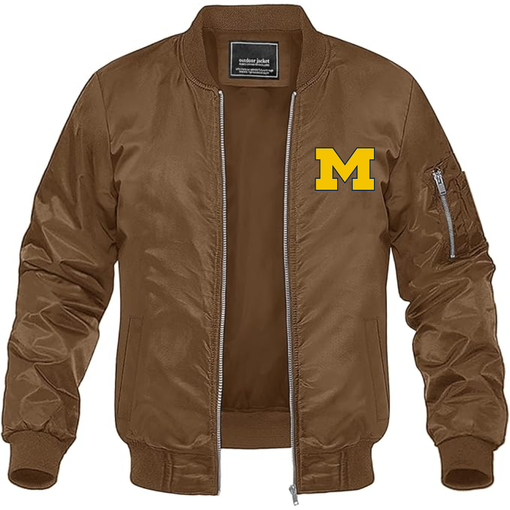 Men's Michigan Wolverines Logo Lightweight Bomber Jacket Windbreaker Softshell Varsity Jacket Coat