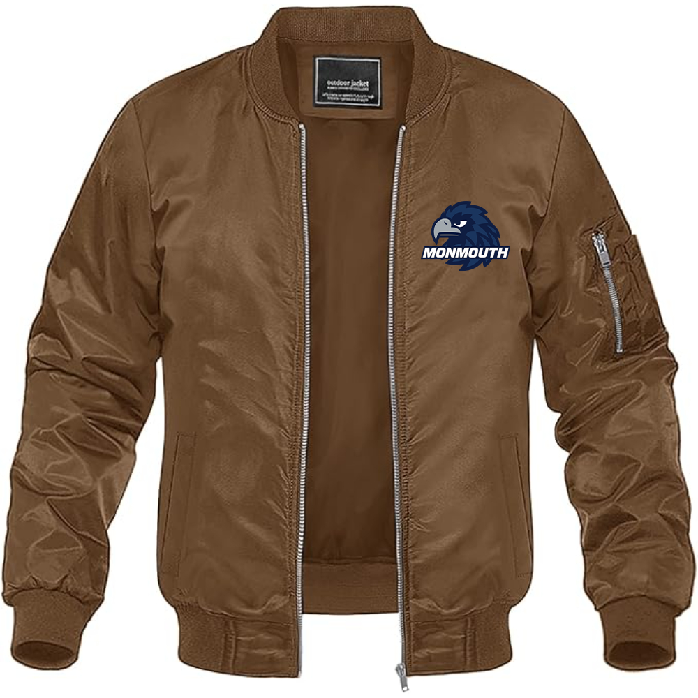Men's Monmouth Hawks Logo Lightweight Bomber Jacket Windbreaker Softshell Varsity Jacket Coat
