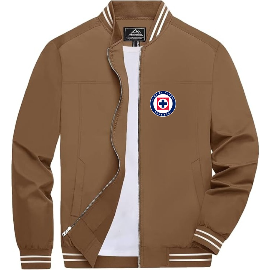 Men’s Cruz Azul Football Club - Lightweight Zip-Up Bomber Jacket with Ribbed Collar and Cuffs - Versatile Casual Outerwear