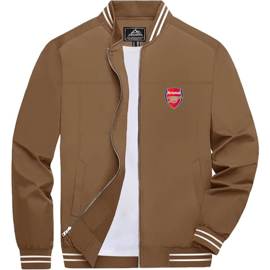 Men’s  Arsenal Soccer  Lightweight Zip-Up Bomber Jacket with Ribbed Collar and Cuffs - Versatile Casual Outerwear