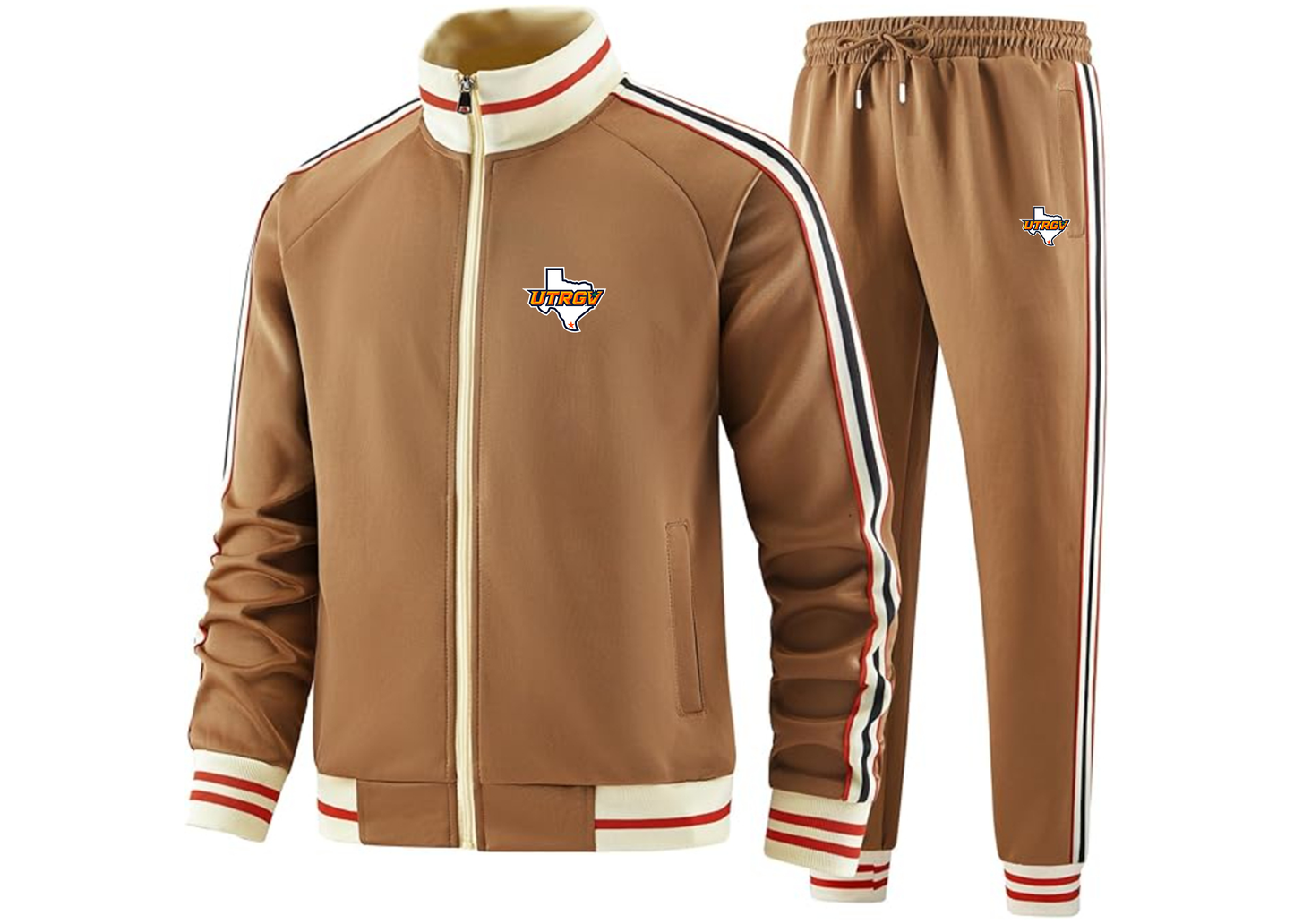 Men's UTRGV Vaqueros Tracksuit with Bold Striped Accents and Zippered Front Athletic Wear