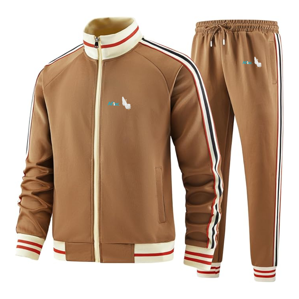 Men's Aflac Logo and Duck  Tracksuit with Bold Striped Accents and Zippered Front Athletic Wear
