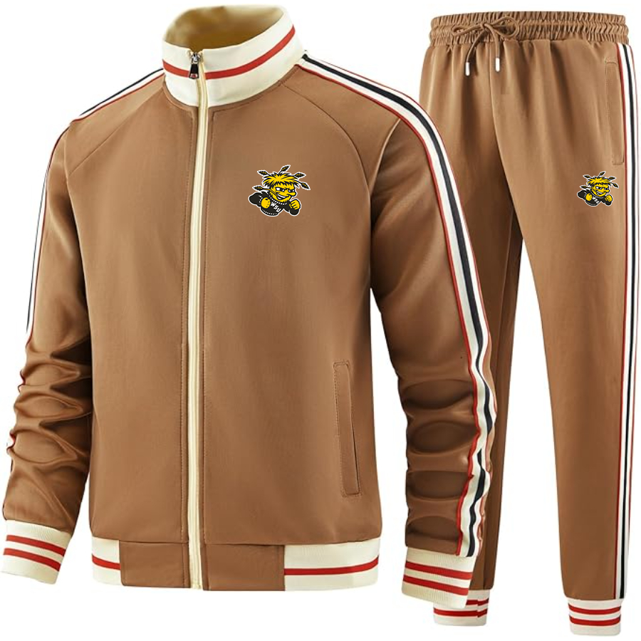 Men's Wichita State Shockers Tracksuit with Bold Striped Accents and Zippered Front Athletic Wear