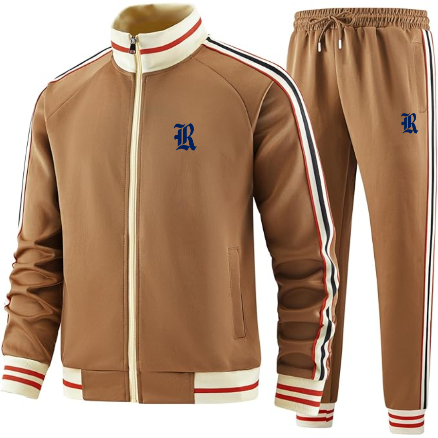Men's Rice Owls Logo  Tracksuit with Bold Striped Accents and Zippered Front Athletic Wear