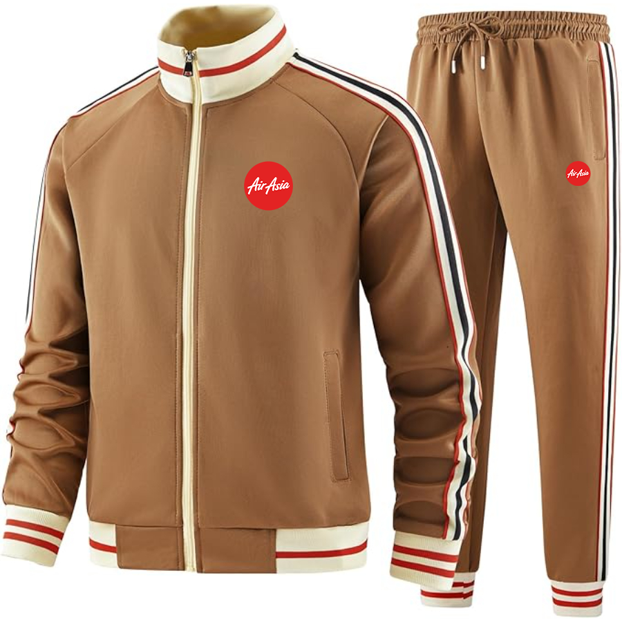 Men's Air Asia Logo  Tracksuit with Bold Striped Accents and Zippered Front Athletic Wear