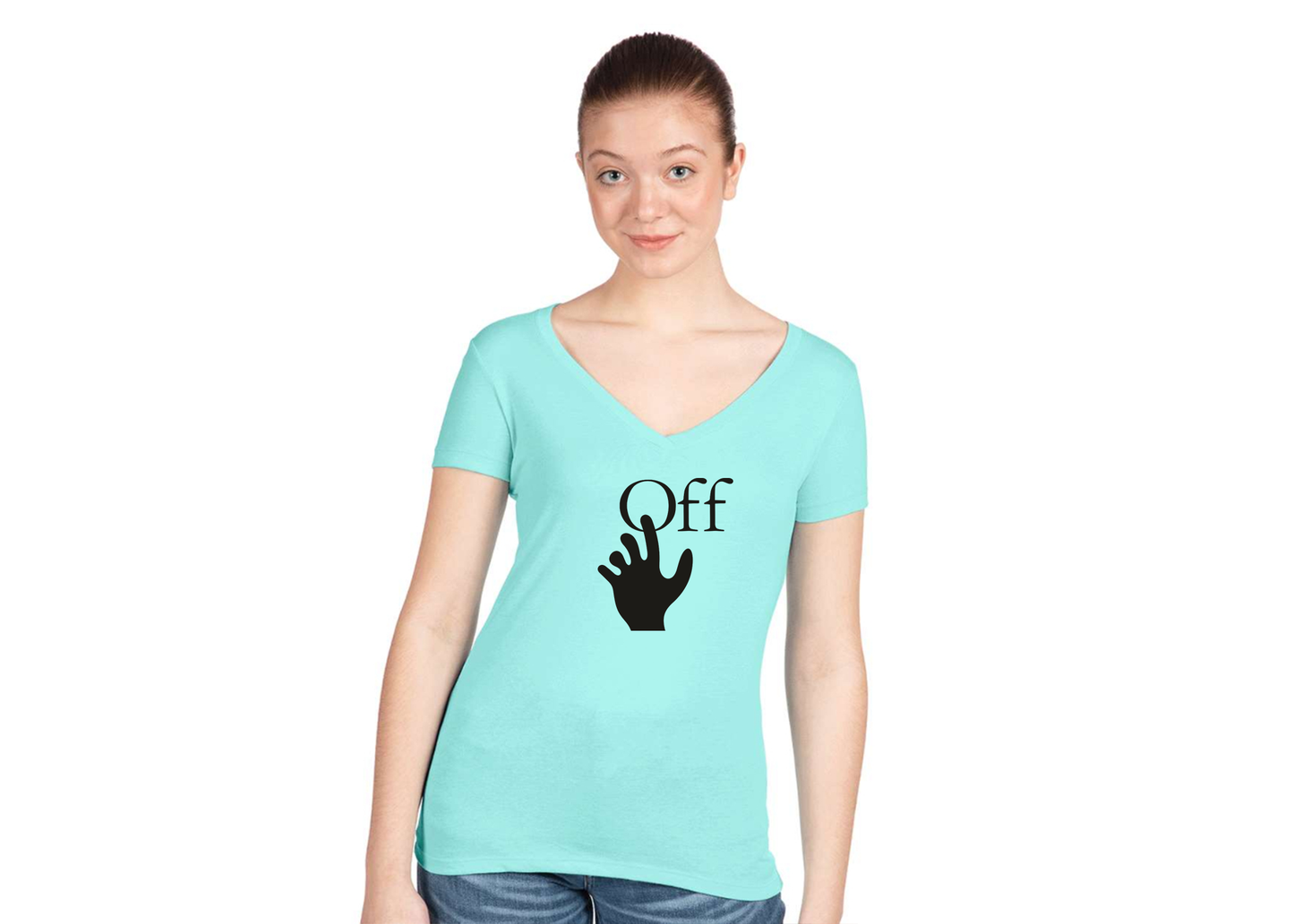 Women's Off-White Hand  Next Level V-Neck T-Shirt