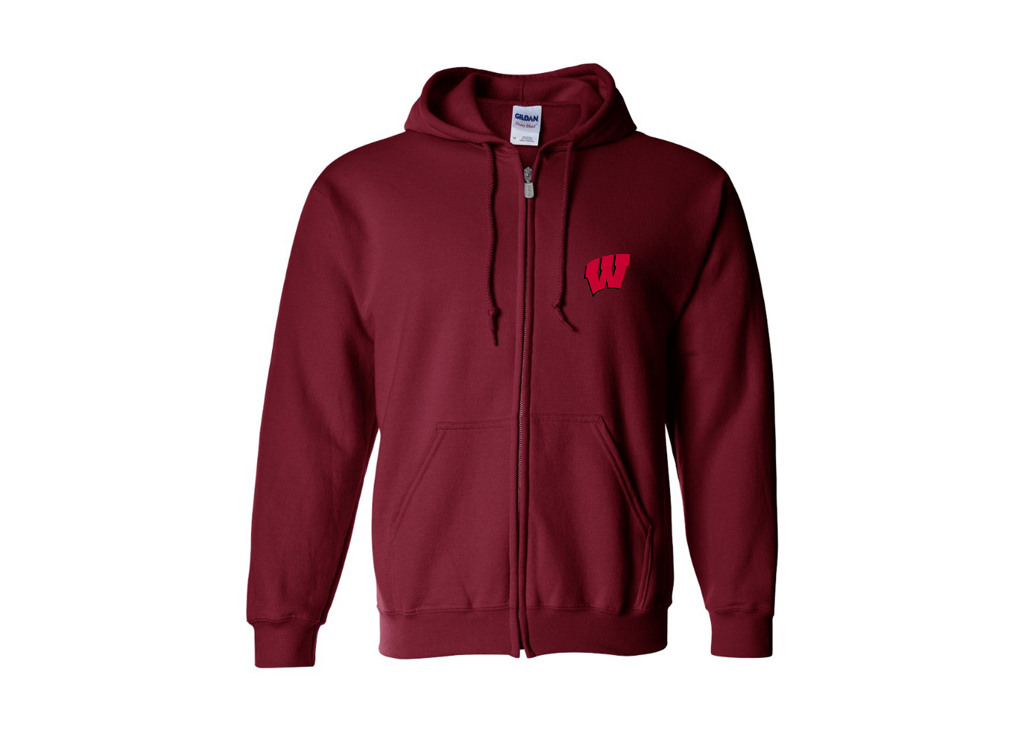 Men's Wisconsin Badgers Gildan  Heavy Blend Full Zip Hooded Sweatshirt