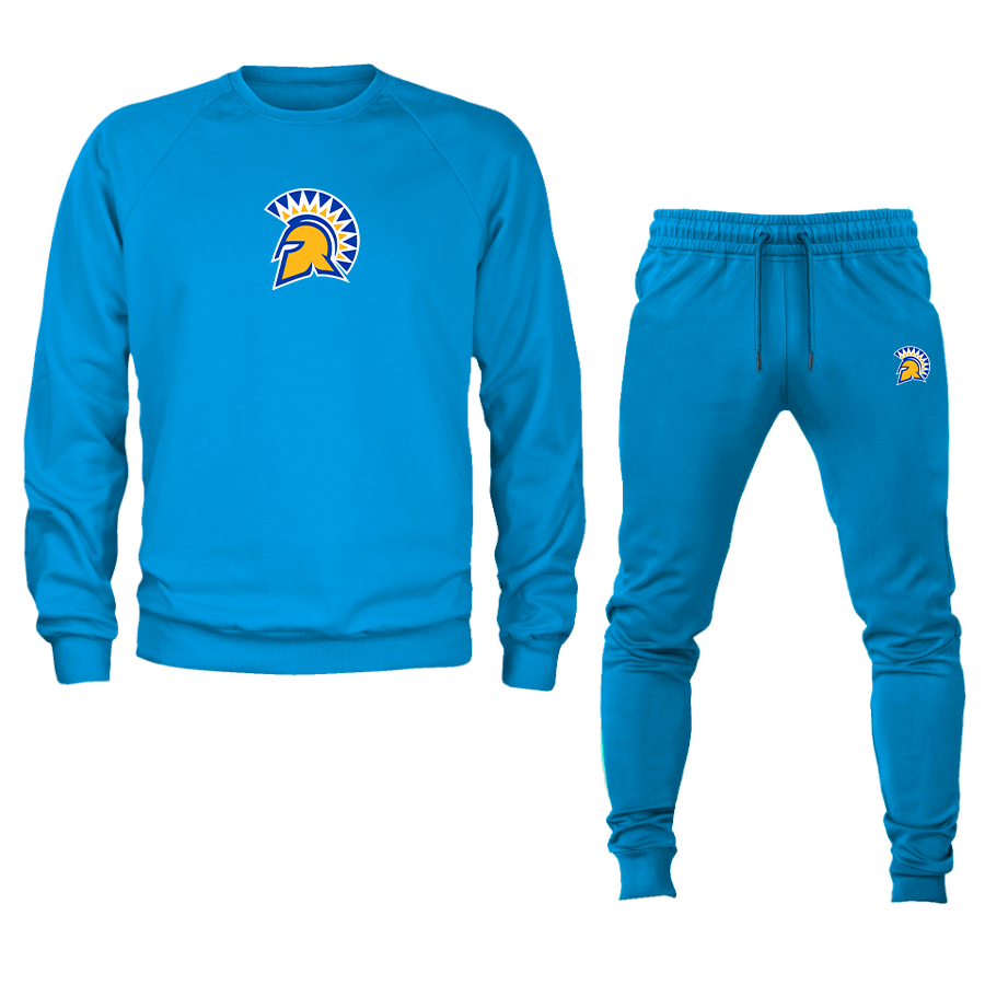 Men's San Jose State Spartans Logo Crewneck Sweatshirt Joggers Suit