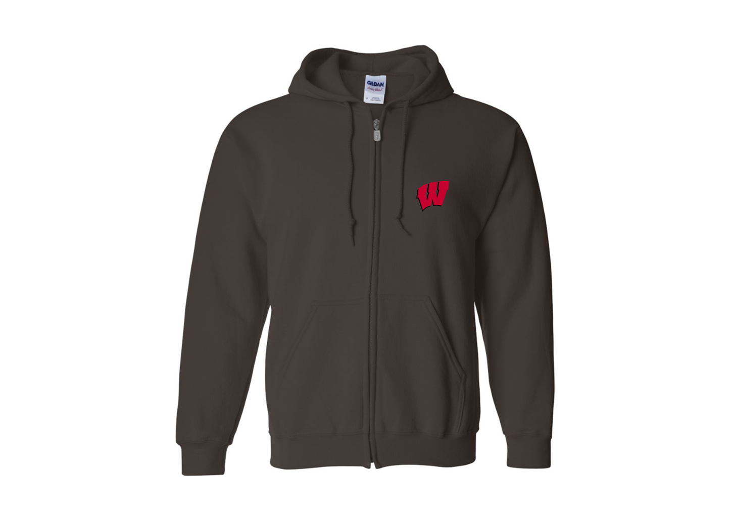 Men's Wisconsin Badgers Gildan  Heavy Blend Full Zip Hooded Sweatshirt