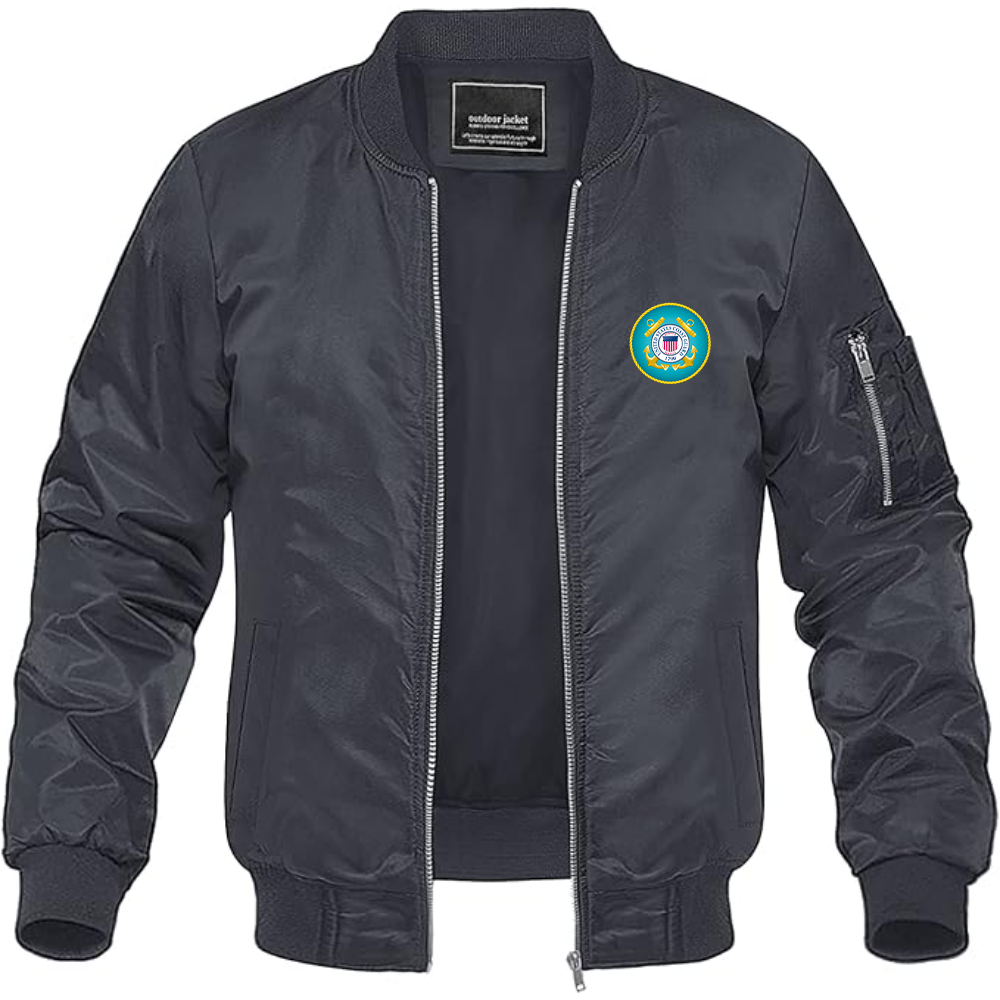 Men's Coast Guard Logo Lightweight Bomber Jacket Windbreaker Softshell Varsity Jacket Coat