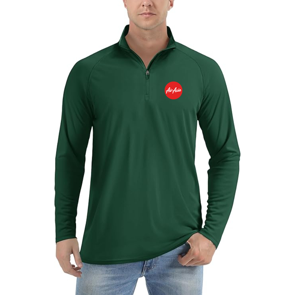 Men's Air Asia Logo Lightweight Quarter-Zip Athletic Shirt Long Sleeve Performance Wear