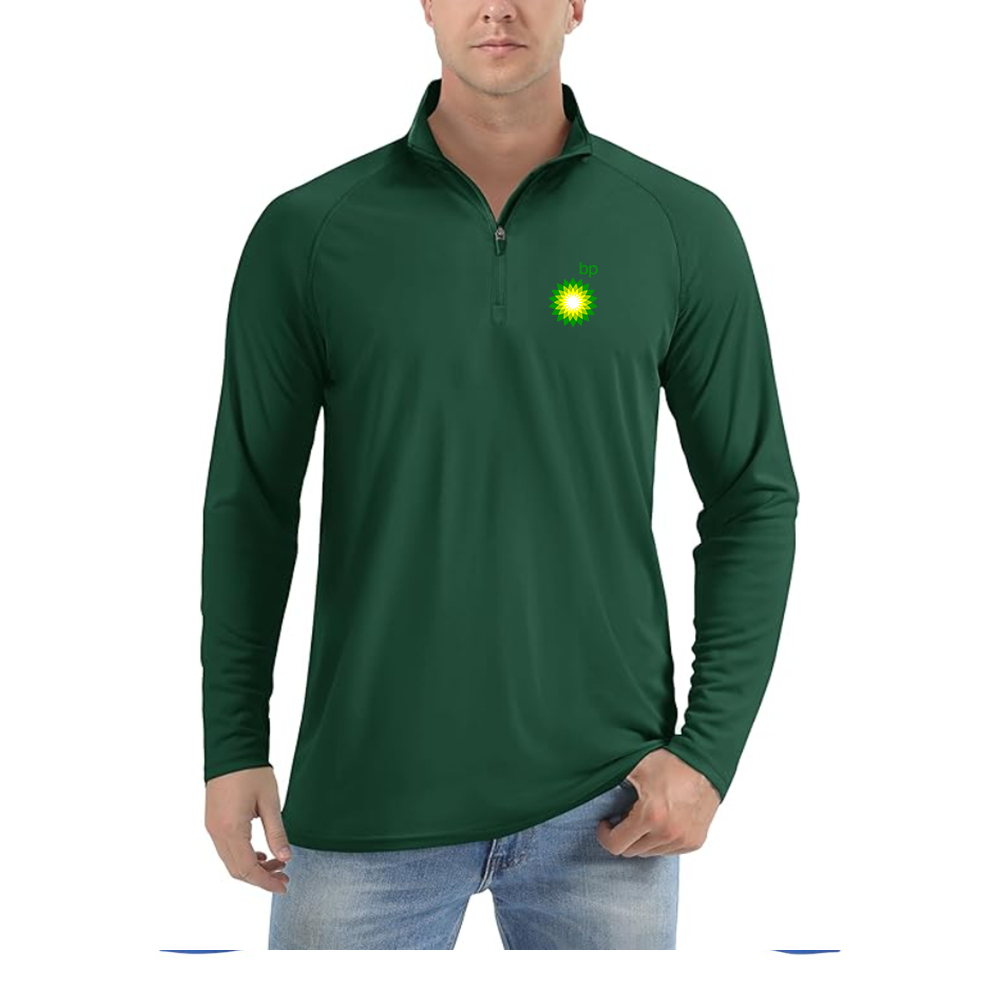 Men's BP Oil Logo  Lightweight Quarter-Zip Athletic Shirt Long Sleeve Performance Wear