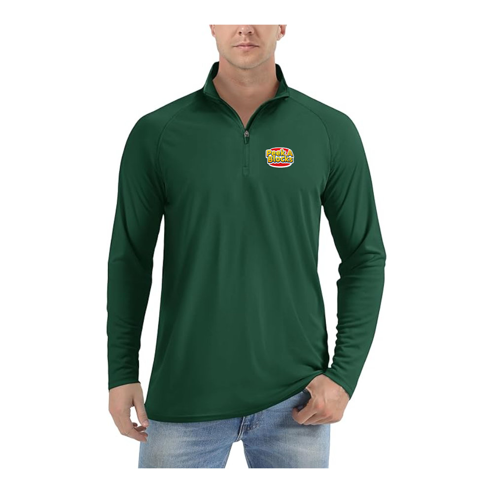 Men's Peek A Blocks Logo Lightweight Quarter-Zip Athletic Shirt Long Sleeve Performance Wear