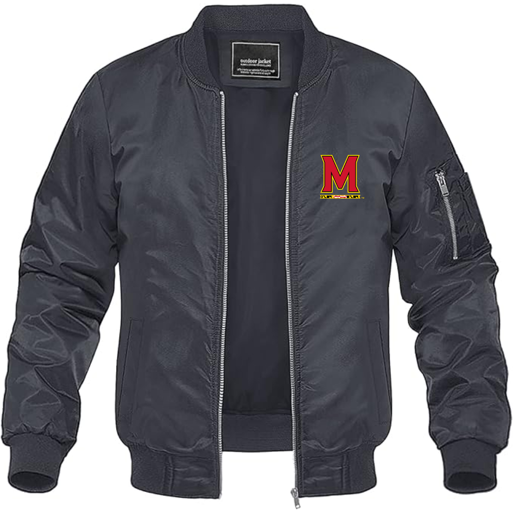 Men's Maryland Terrapins Logo Lightweight Bomber Jacket Windbreaker Softshell Varsity Jacket Coat
