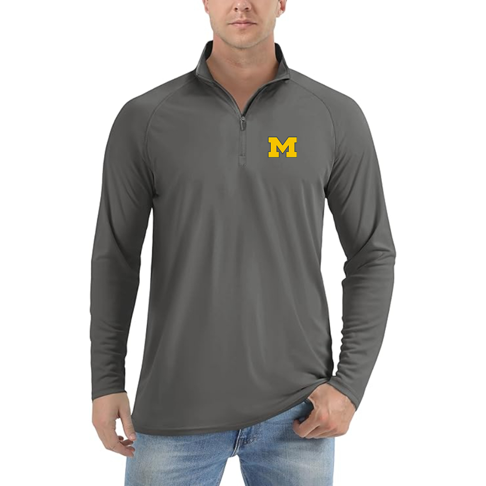 Men's Michigan Wolverines Logo Lightweight Quarter-Zip Athletic Shirt Long Sleeve Performance Wear