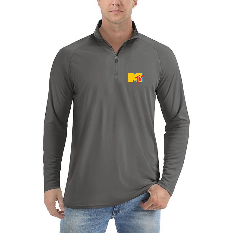 Men's MTV Logo Lightweight Quarter-Zip Athletic Shirt Long Sleeve Performance Wear