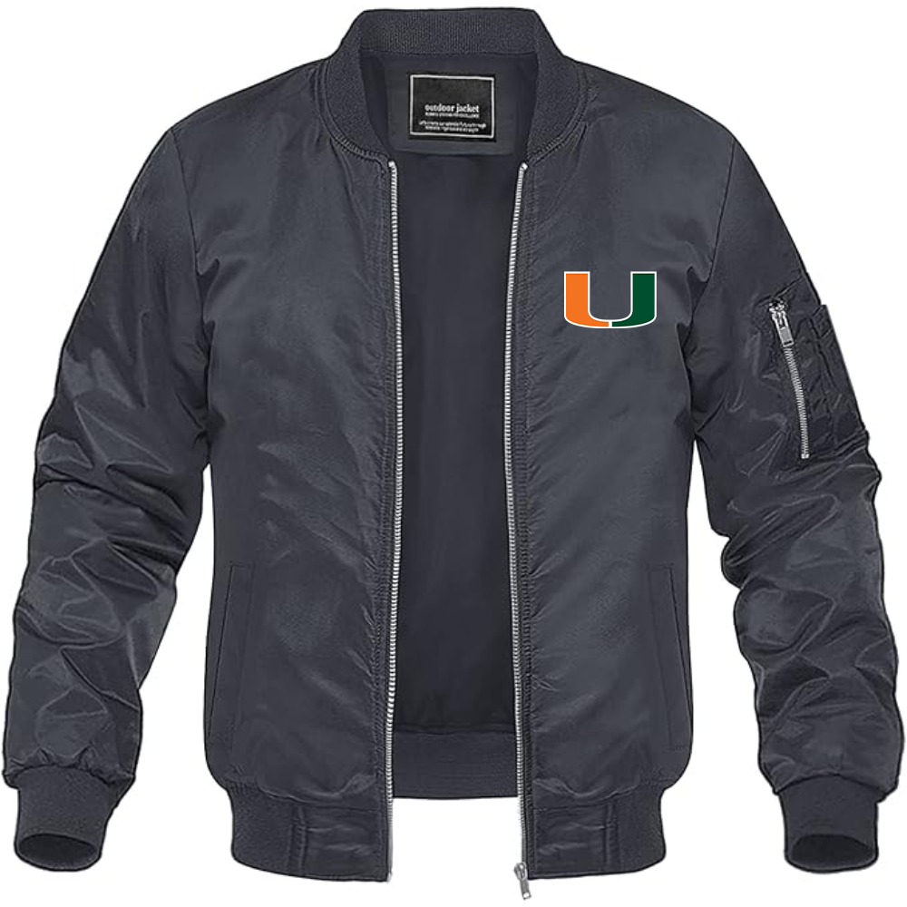 Men's Miami Hurricanes Logo Lightweight Bomber Jacket Windbreaker Softshell Varsity Jacket Coat