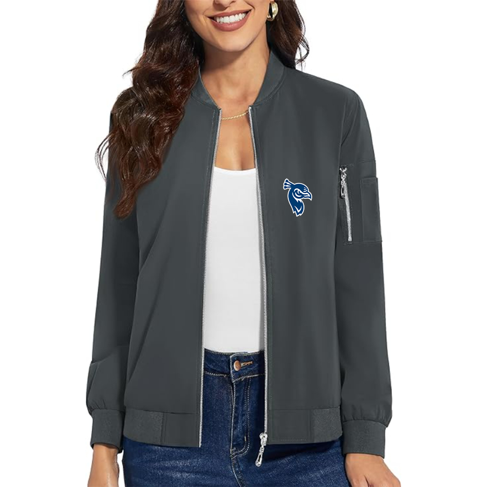 Women's Saint Peters Peacocks Logo  Premium Bomber Jacket with Polished Detailing and Functional Sleeve Pocket Modern Luxury Outerwear